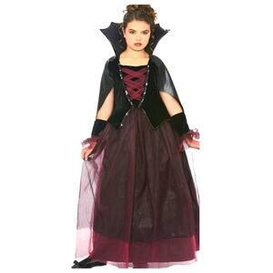 Dracula Darling Victorian Vampire Costume Black Burgandy Kids Girls Large Used